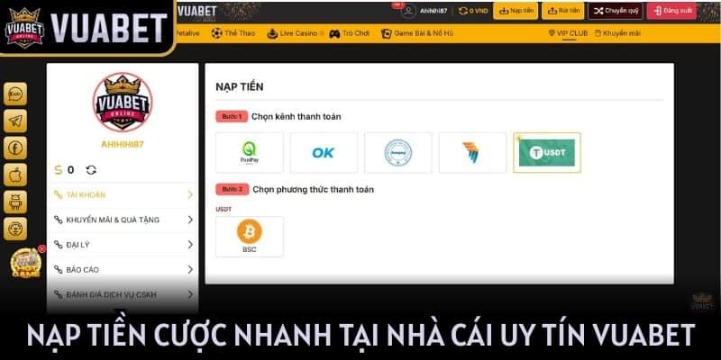 Nạp tiền cược nhanh tại nhà cái uy tín VUABET